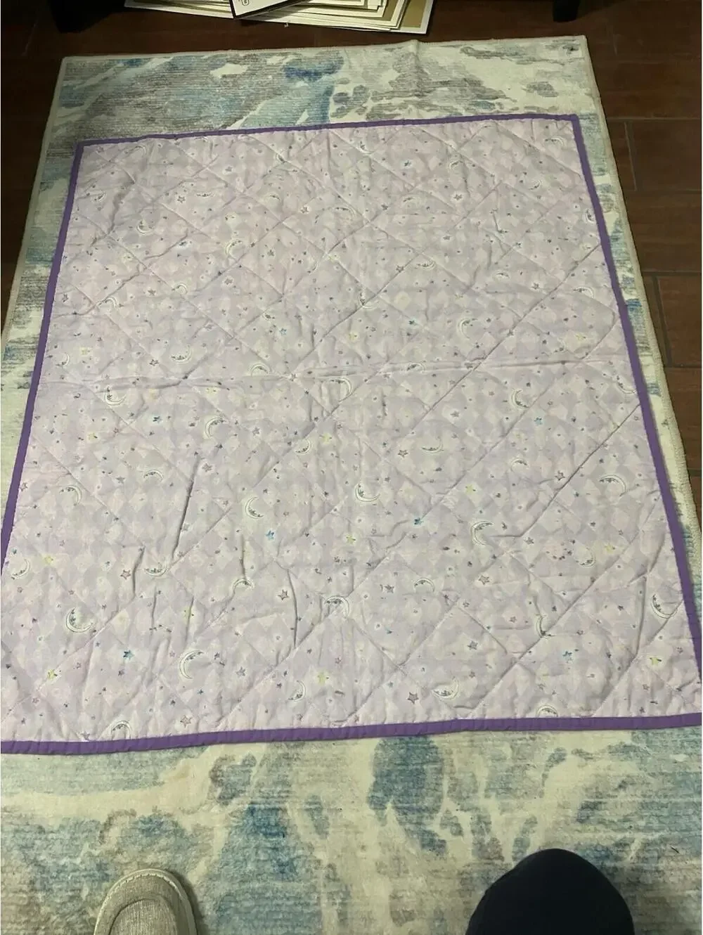 Purple Handmade Patchwork Infant Quilt Size 36” x 32” EUC